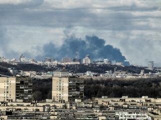 Smoke rises over the part of Ukraine's capital situated on the right bank of the Dnipro River in the morning on Sunday, Kyiv, capital of Ukraine.
Morning in Kyiv on February 27, 2022, Ukraine - 27 Feb 2022