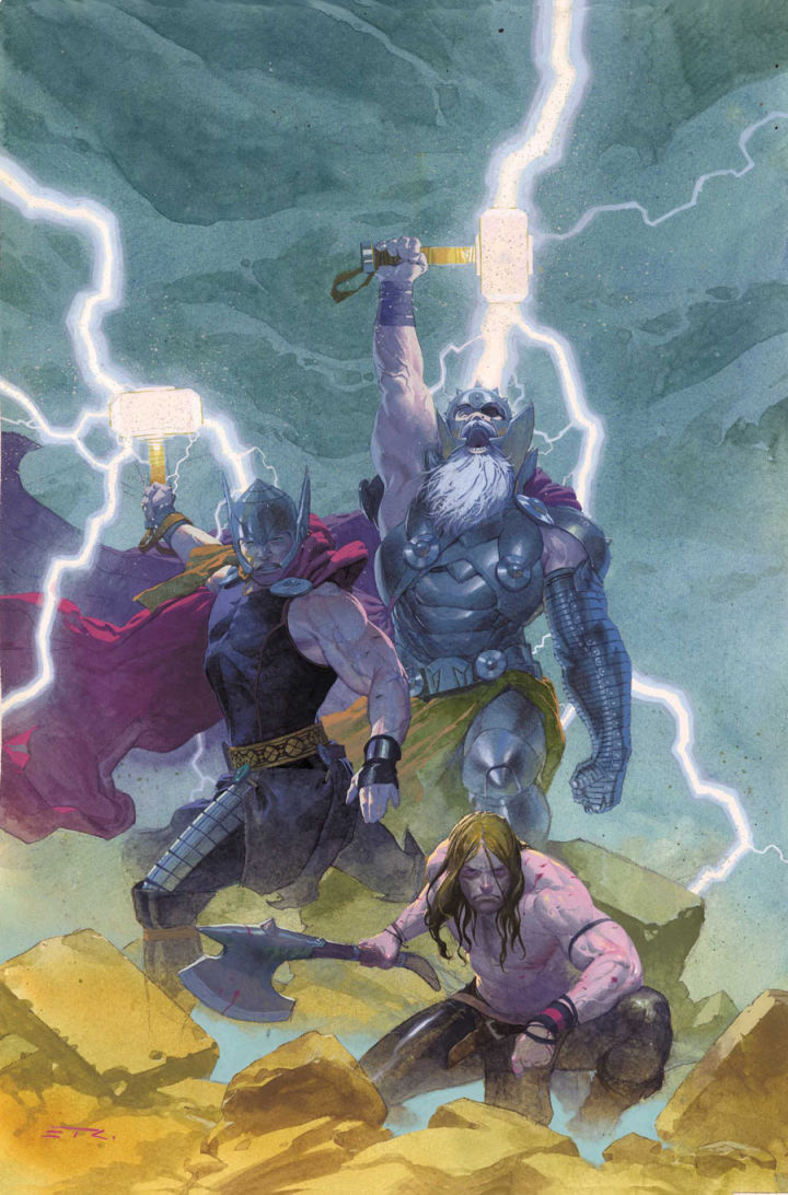   Three Thors.  Art by Esad Ribic.  (Image Credit: Marvel Comics)