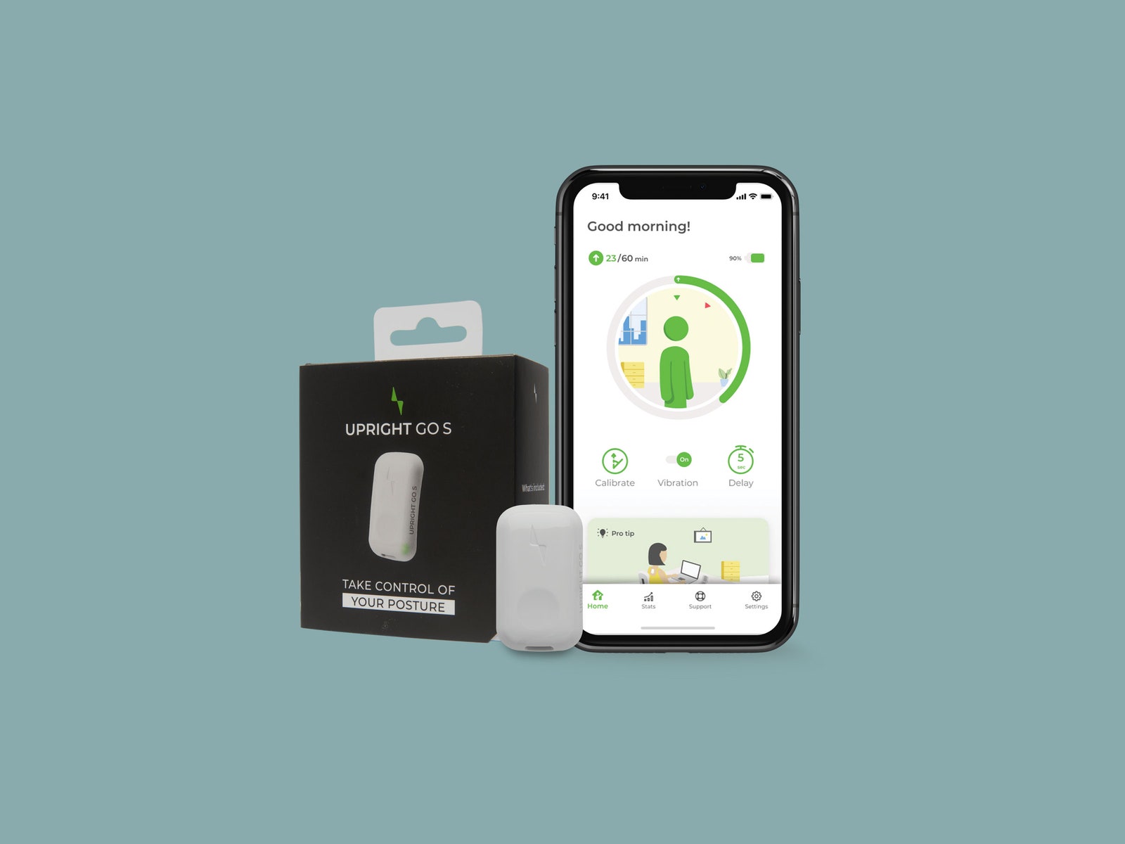 Upright Go S posture corrector and app displayed on phone